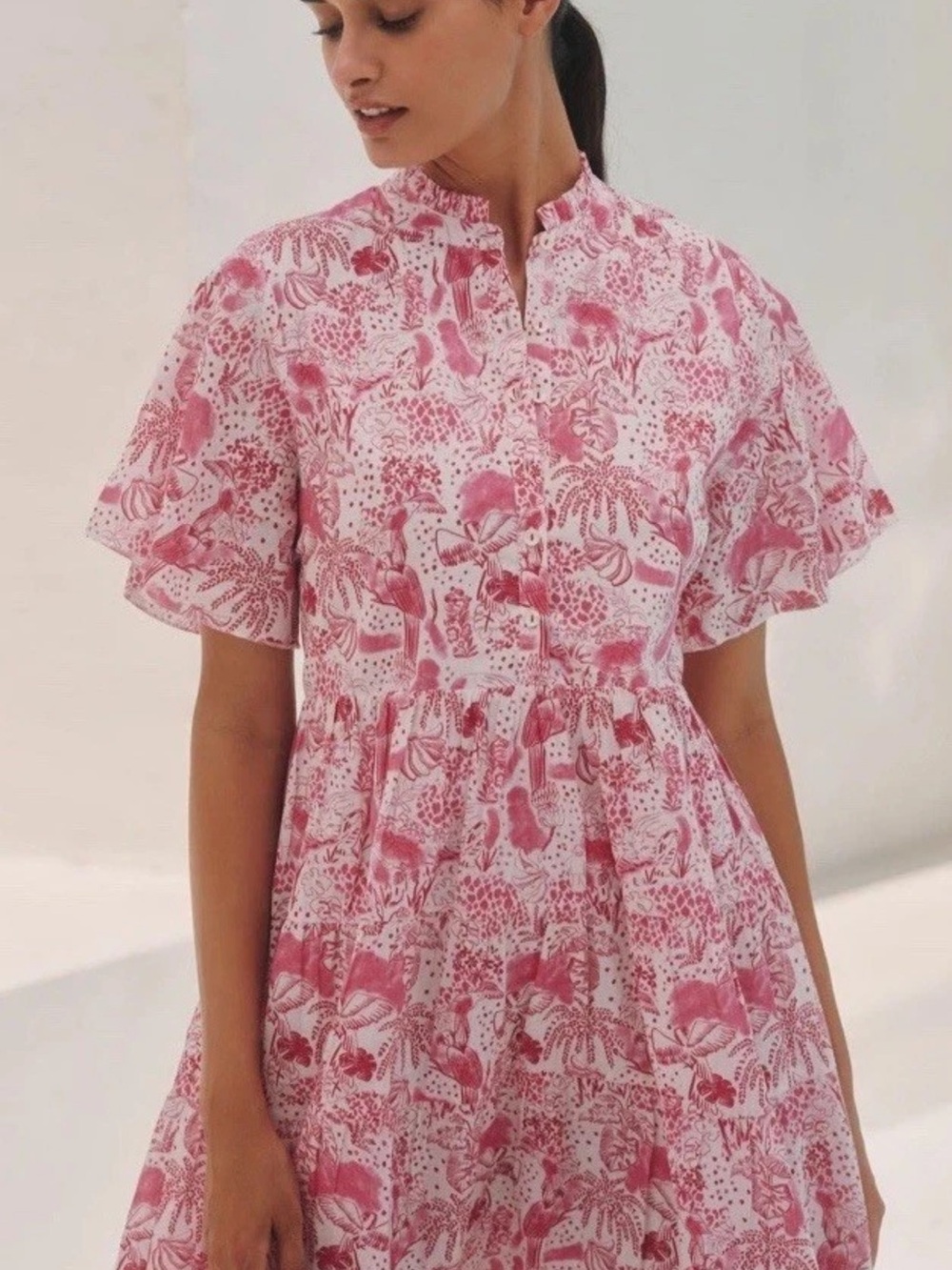 NWT Anthropologie Ro’s Garden $195 Vibeka Tiered Mini dress pink safari